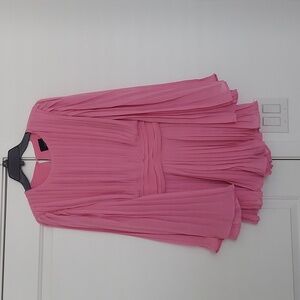 LUMIERE Pink Pleated Long Sleeve Romper